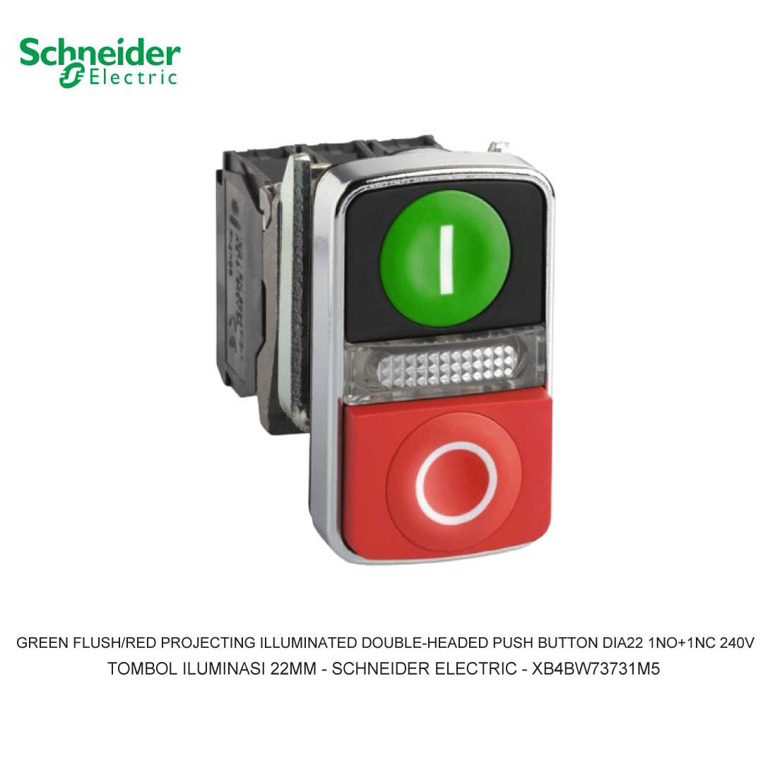 GREEN FLUSH/RED PROJECTING ILLUMINATED DOUBLE-HEADED PUSH BUTTON DIA22 1NO+1NC 240V
