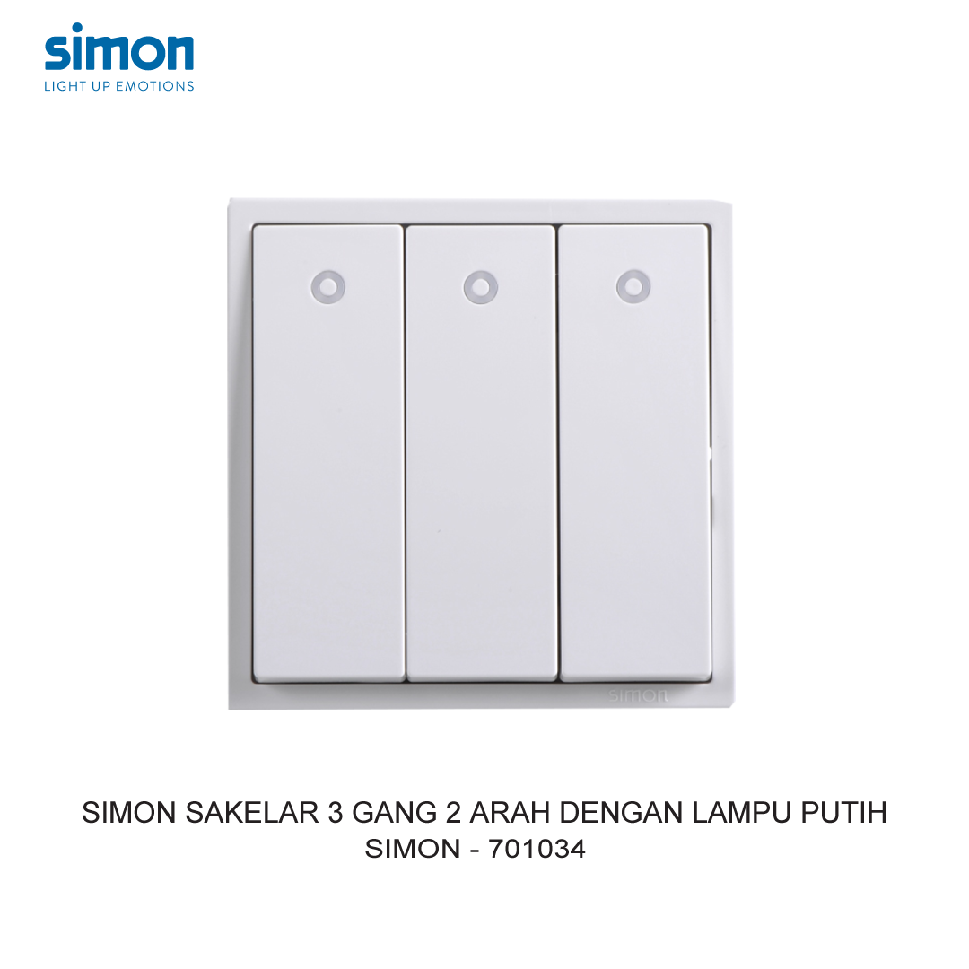 SIMON i7 SAKELAR 3 GANG 2 ARAH DENGAN LAMPU PUTIH