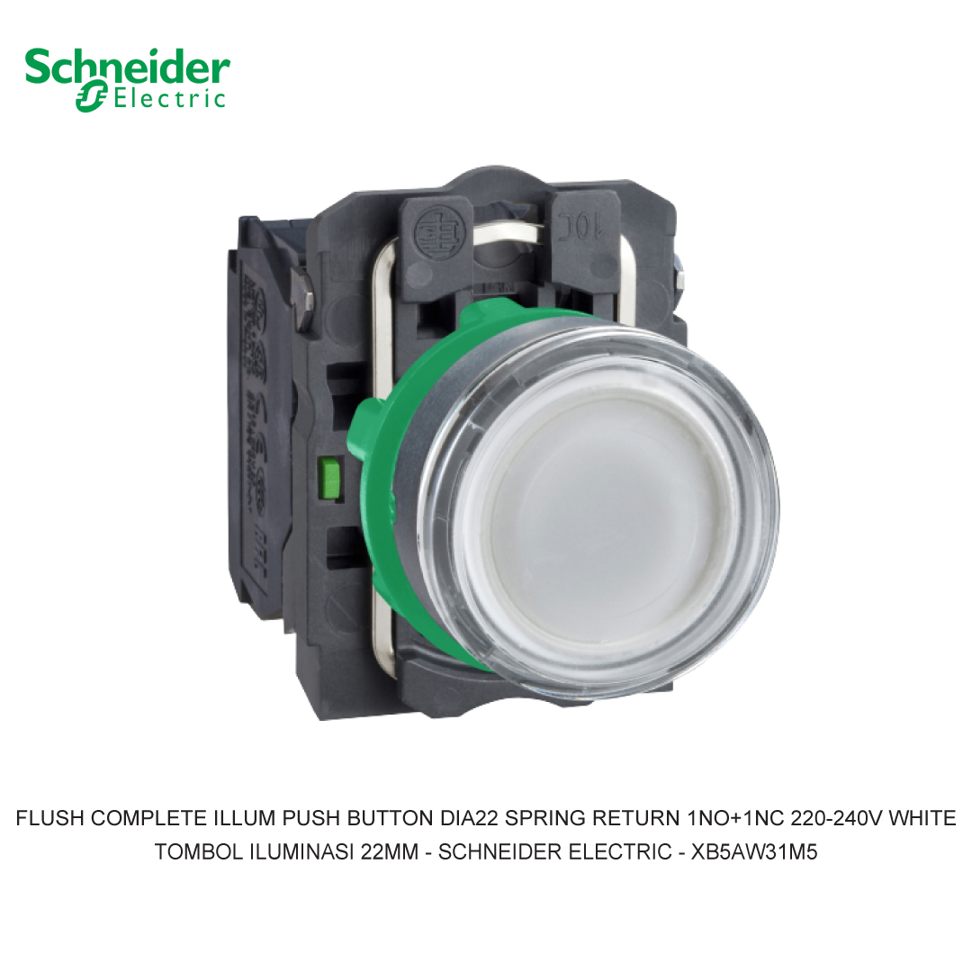 FLUSH COMPLETE ILLUM PUSH BUTTON DIA22 SPRING RETURN 1NO+1NC 220-240V WHITE