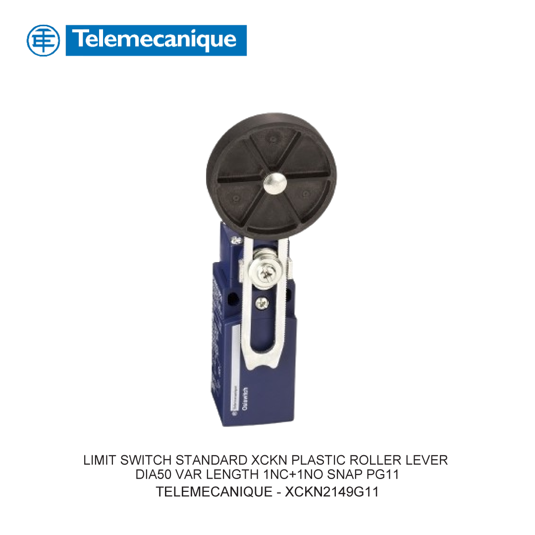 LIMIT SWITCH STANDARD XCKN PLASTIC ROLLER LEVER DIA50 VAR LENGTH 1NC+1NO SNAP PG11
