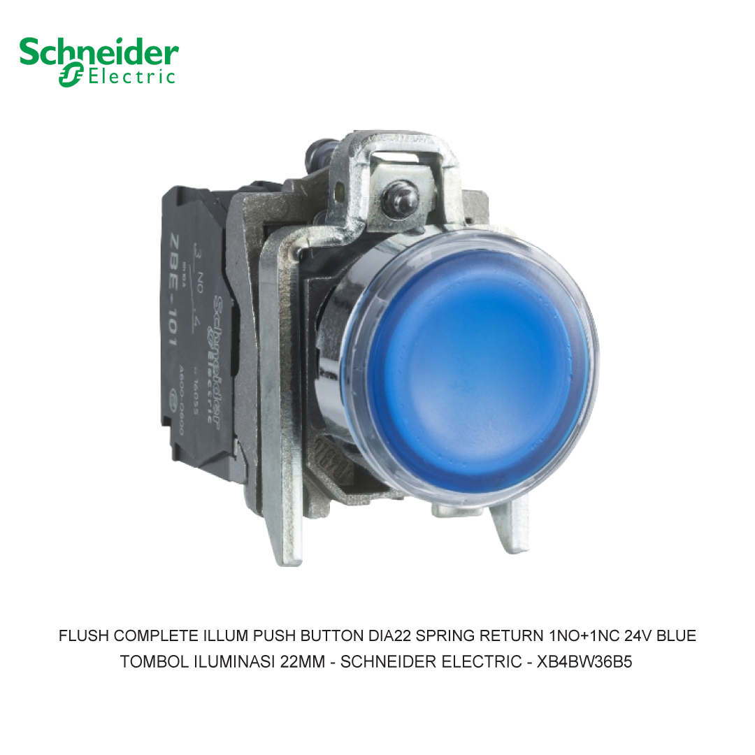 FLUSH COMPLETE ILLUM PUSH BUTTON DIA22 SPRING RETURN 1NO+1NC 24V BLUE