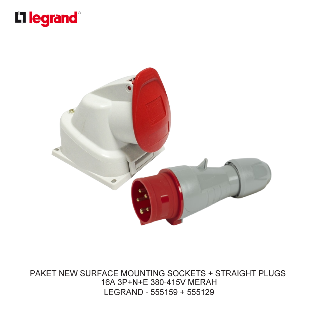 PACKAGE NEW SURFACE MOUNTING SOCKETS + STRAIGHT PLUGS 16A 3P+N+E 380-415V RED