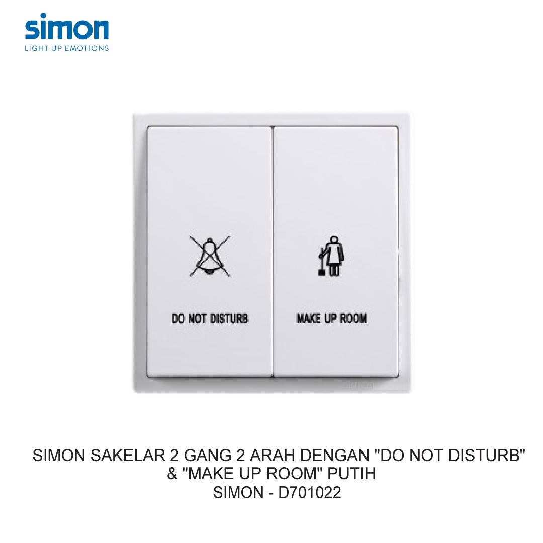 SIMON i7 SAKELAR 2 GANG 2 ARAH DENGAN "DO NOT DISTURB" & "MAKE UP ROOM" PUTIH
