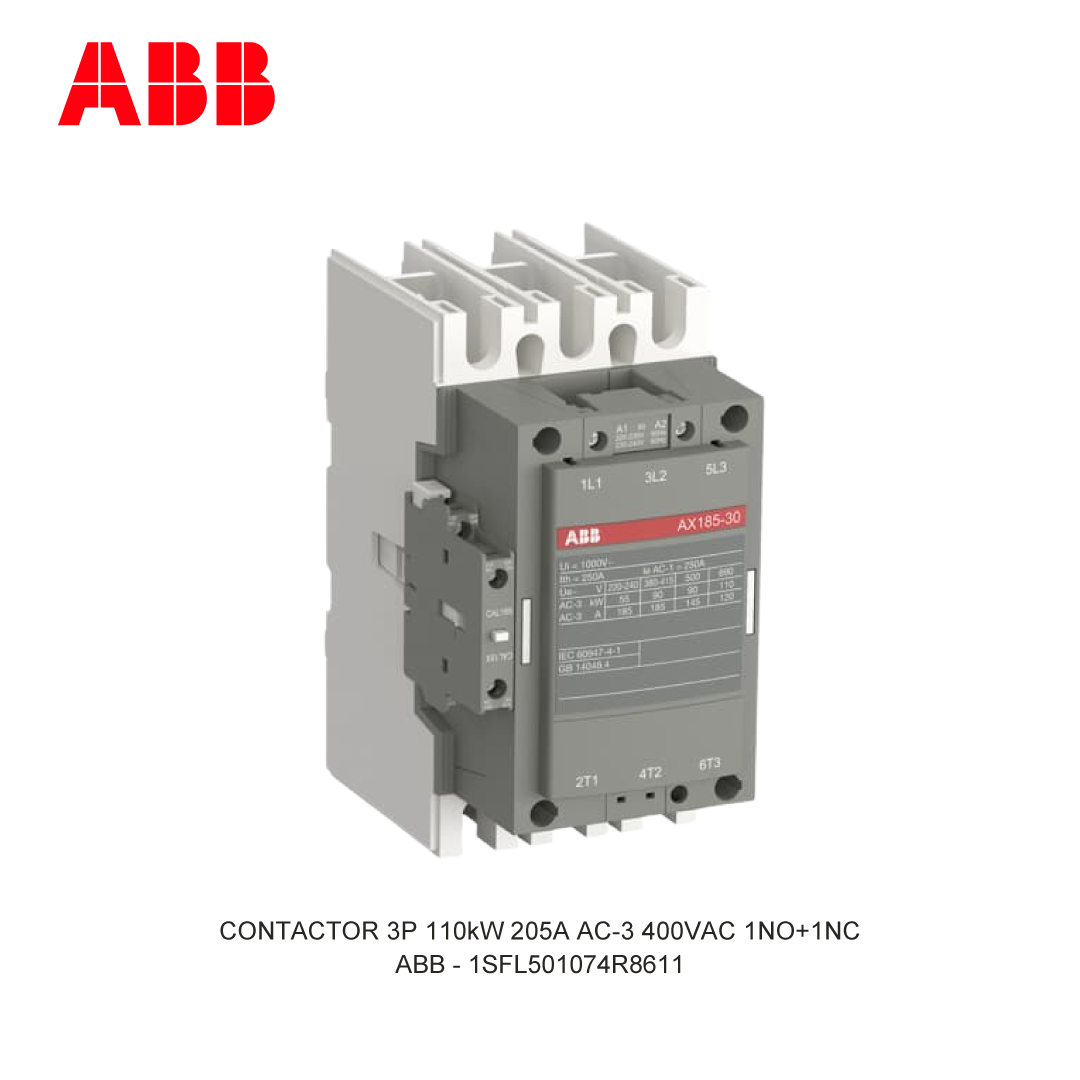 CONTACTOR 3P 110kW 205A AC-3 400-415V COIL 400VAC 1NO+1NC