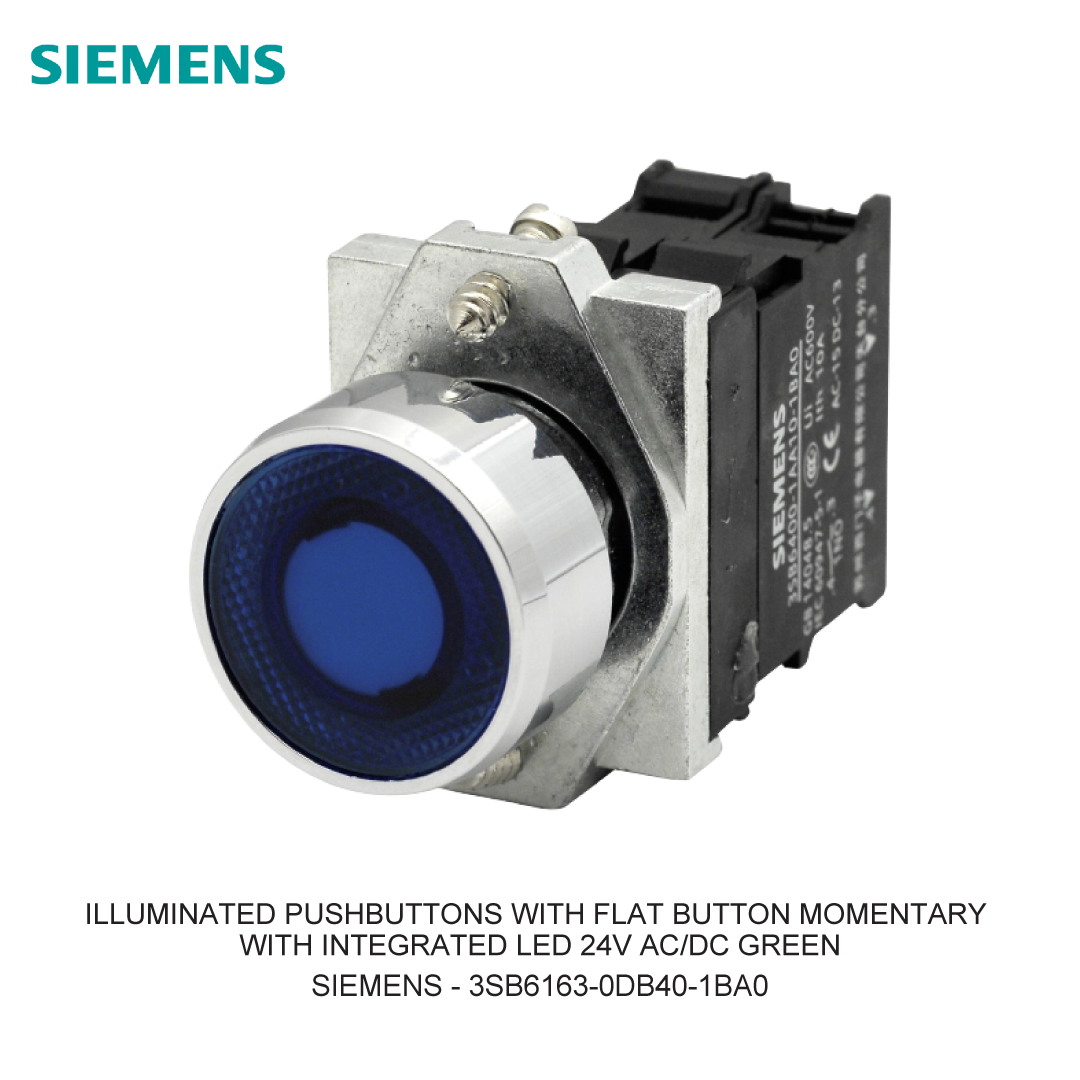ILLUMINATED PUSHBUTTONS WITH FLAT BUTTON MOMENTARY WITH INTEGRATED LED 24V AC/DC GREEN