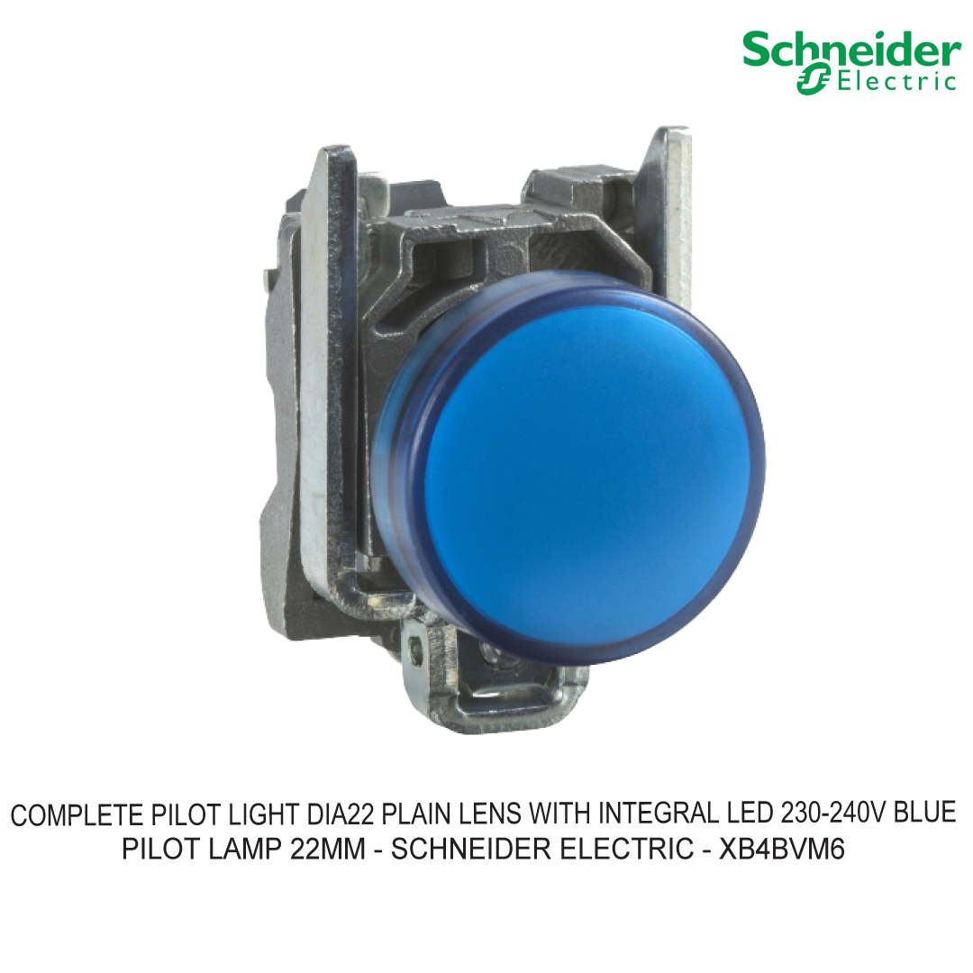 COMPLETE PILOT LIGHT DIA22 PLAIN LENS WITH INTEGRAL LED 230-240V BLUE