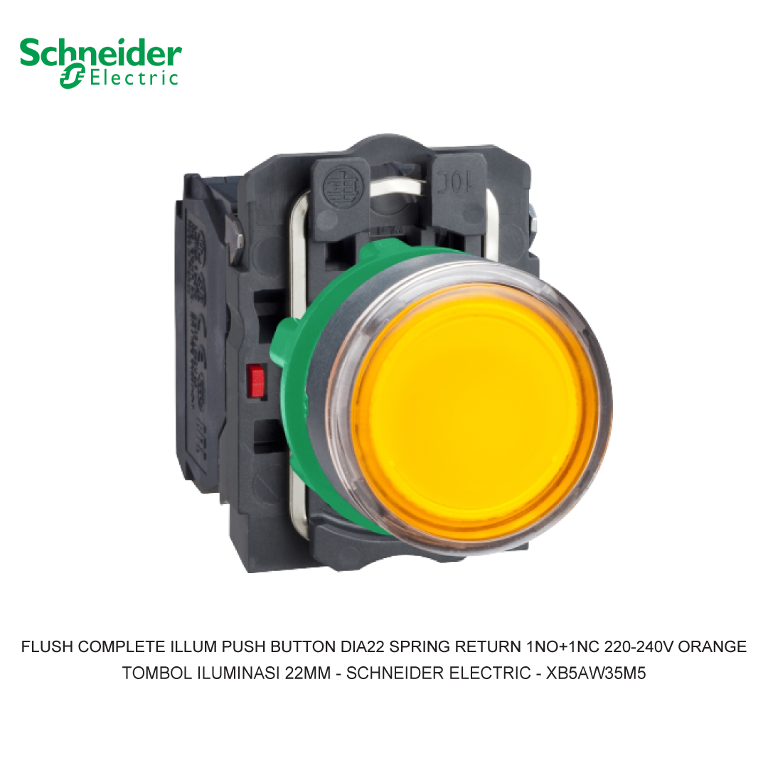 FLUSH COMPLETE ILLUM PUSH BUTTON DIA22 SPRING RETURN 1NO+1NC 220-240V ORANGE