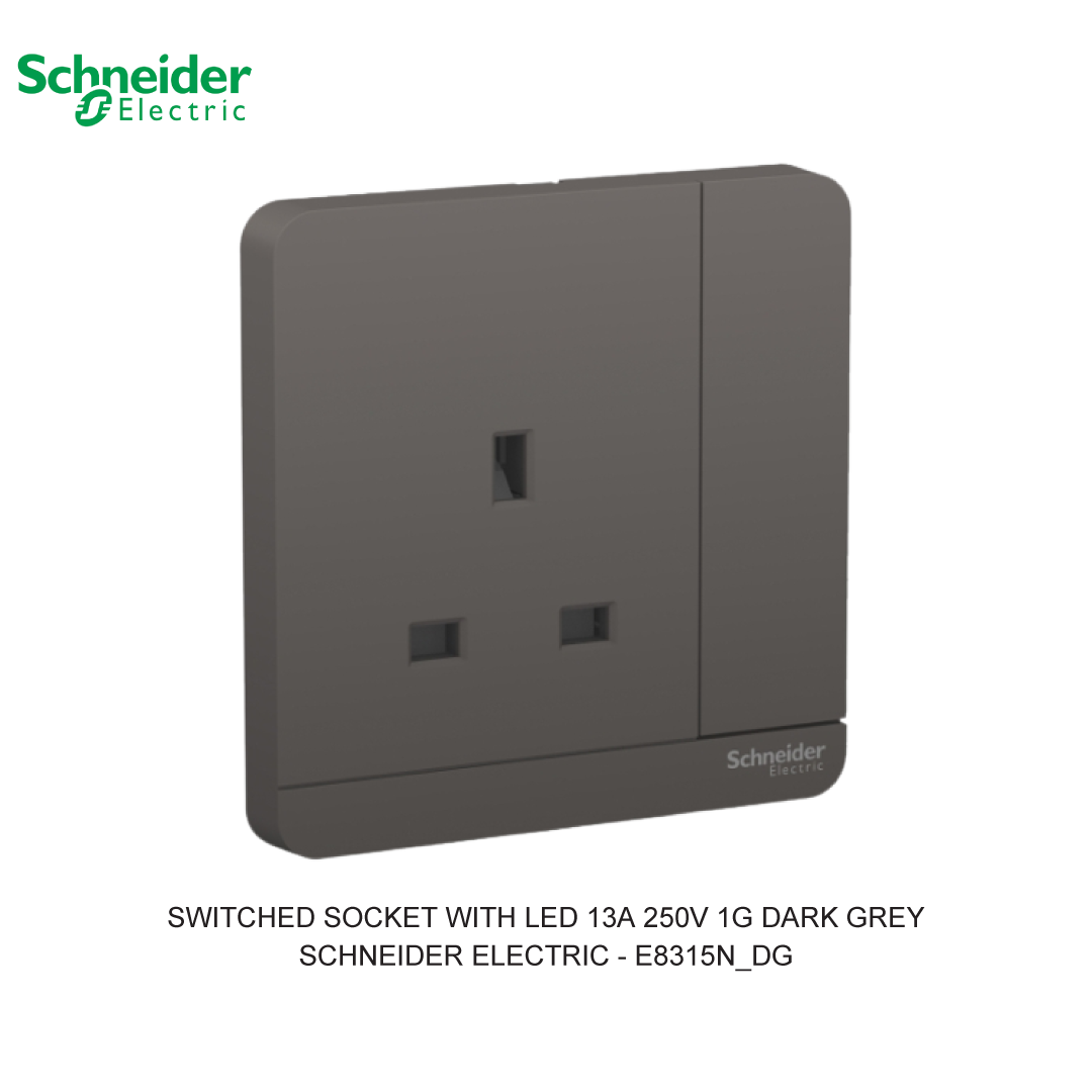 SWITCHED SOCKET WITH LED 13A 250V 1G DARK GREY