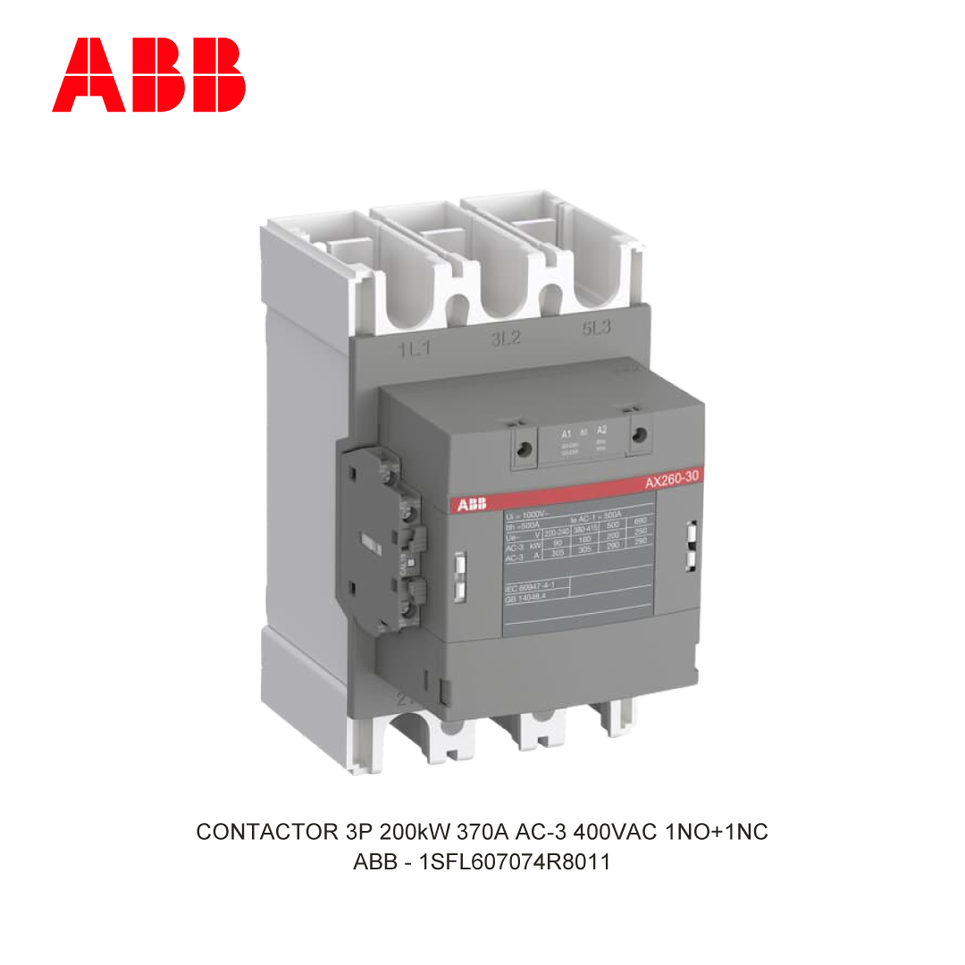 CONTACTOR 3P 200kW 370A AC-3 220-230V COIL 400VAC 1NO+1NC