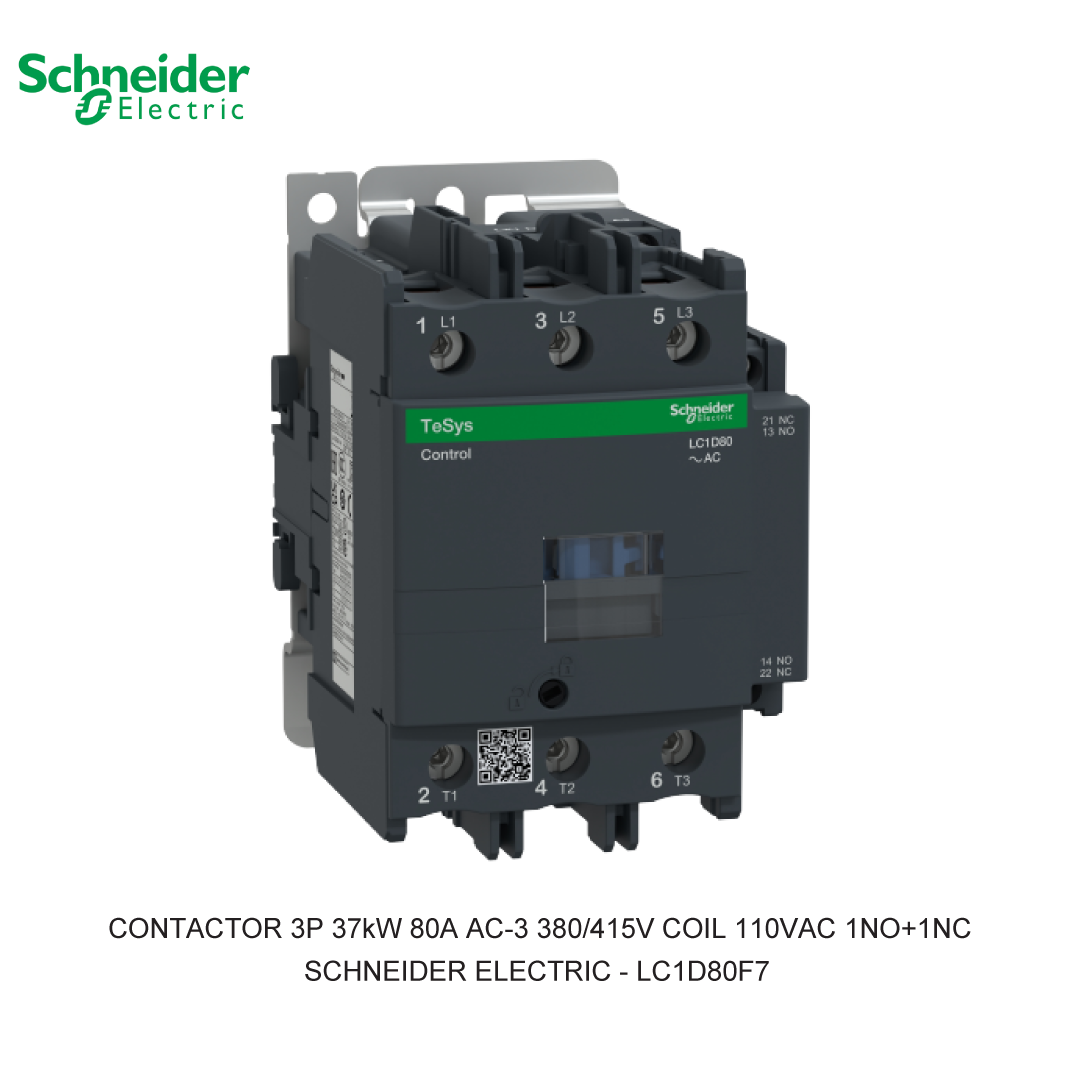 CONTACTOR 3P 37kW 80A AC-3 380/415V COIL 110VAC 1NO+1NC