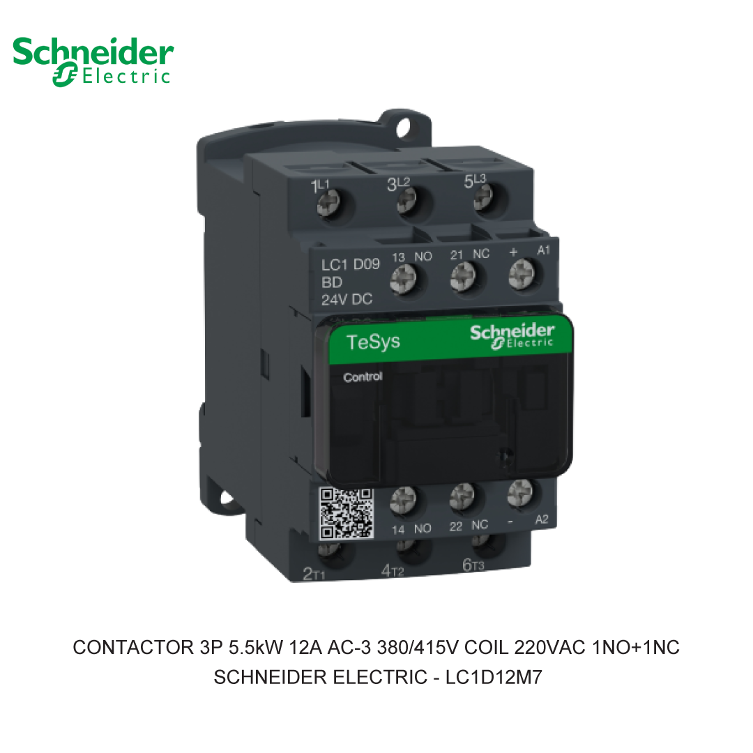 CONTACTOR 3P 5.5kW 12A AC-3 380/415V COIL 220VAC 1NO+1NC