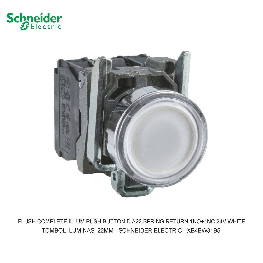 FLUSH COMPLETE ILLUM PUSH BUTTON DIA22 SPRING RETURN 1NO+1NC 24V WHITE