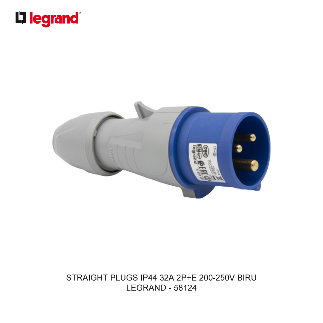 STRAIGHT PLUGS IP44 32A 2P+E 200-250V BLUE