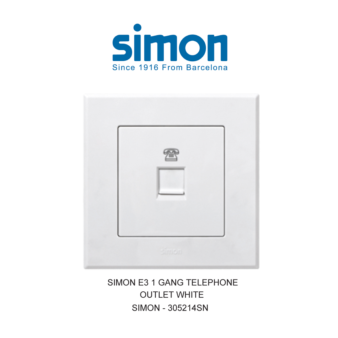 SIMON E3 1 GANG TELEPHONE OUTLET WHITE