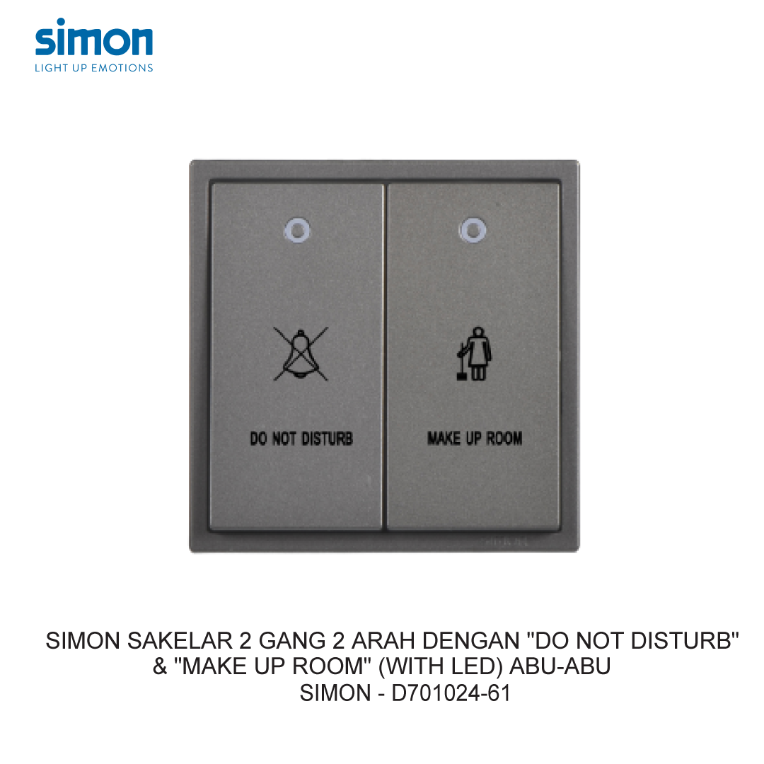 SIMON i7 SAKELAR 2 GANG 2 ARAH DENGAN "DO NOT DISTURB" & "MAKE UP ROOM" (WITH LED) ABU-ABU