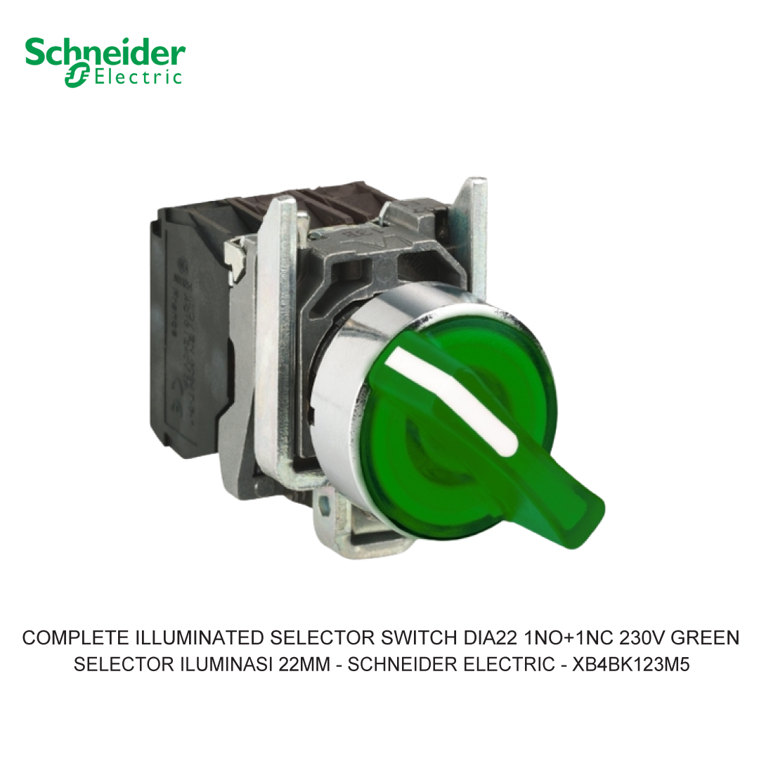 COMPLETE ILLUMINATED SELECTOR SWITCH 2-POSITION STAY PUT 1NO+1NC 230V GREEN