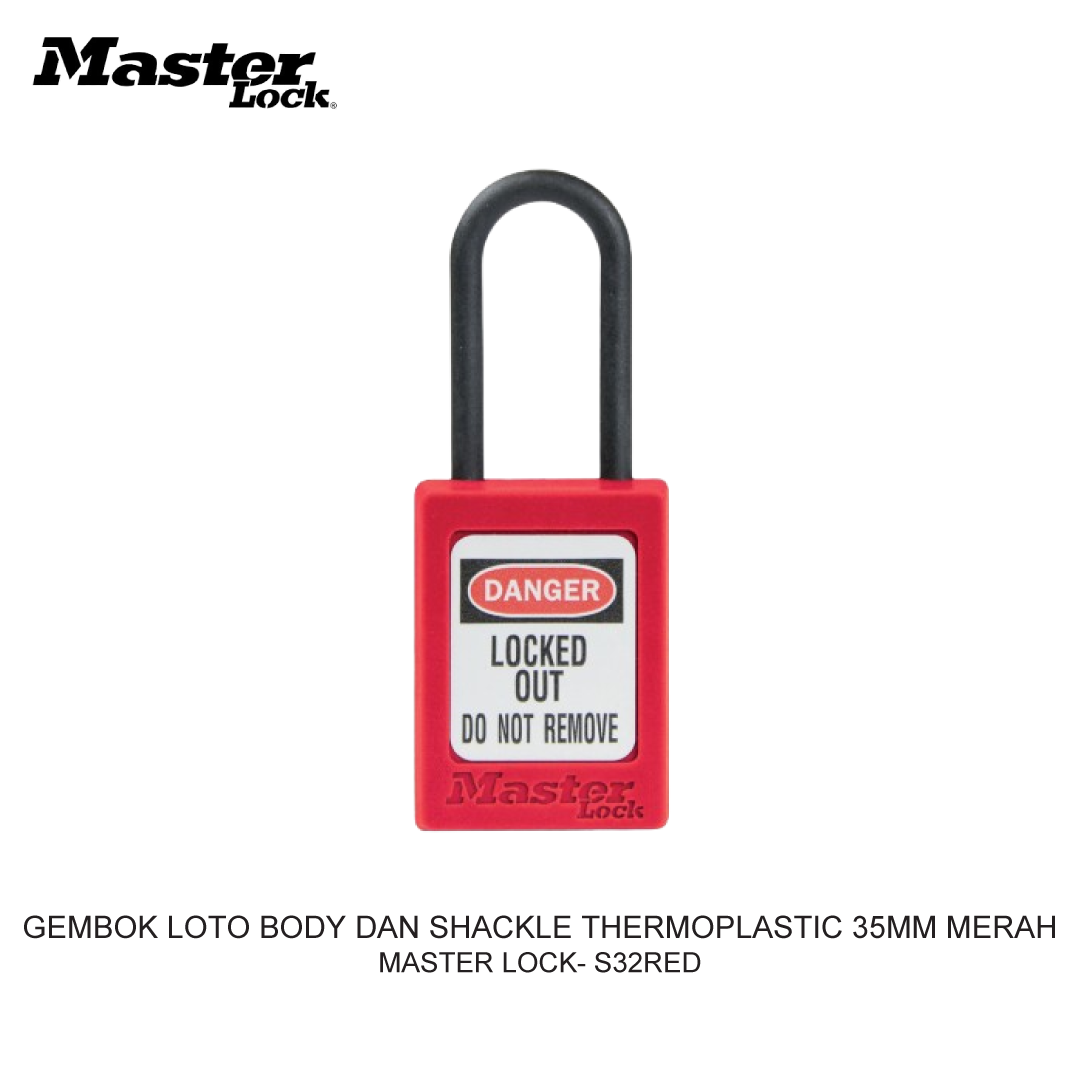 GEMBOK LOTO BODY AND SHACKLE THERMOPLASTIC 35MM RED