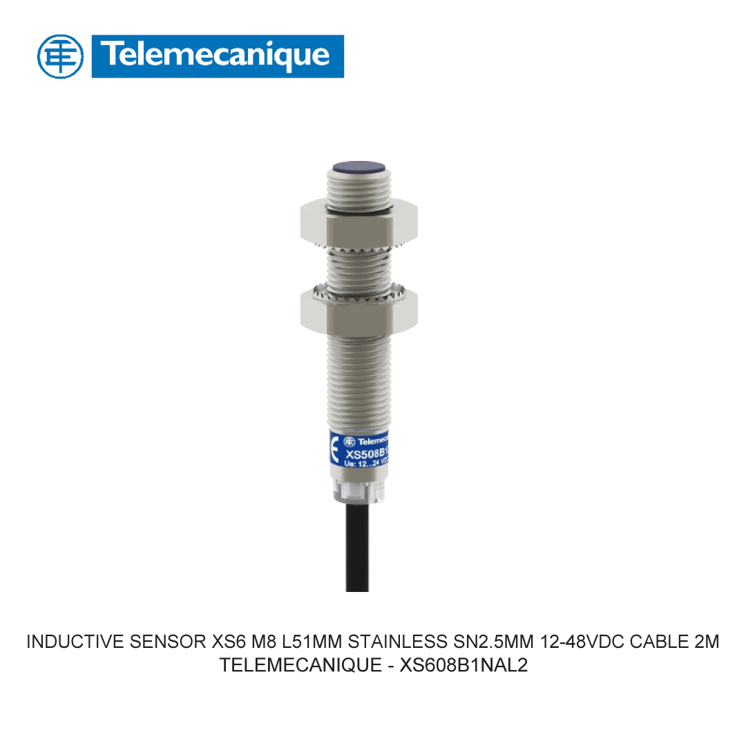 INDUCTIVE SENSOR XS6 M8 L51MM STAINLESS SN2.5MM 12-48VDC CABLE 2M
