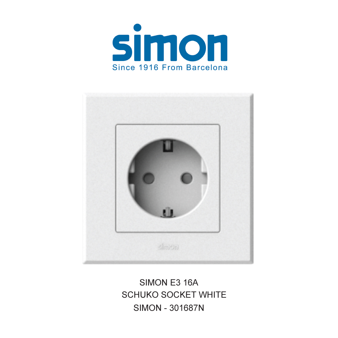 SIMON E3 16A SCHUKO SOCKET WHITE