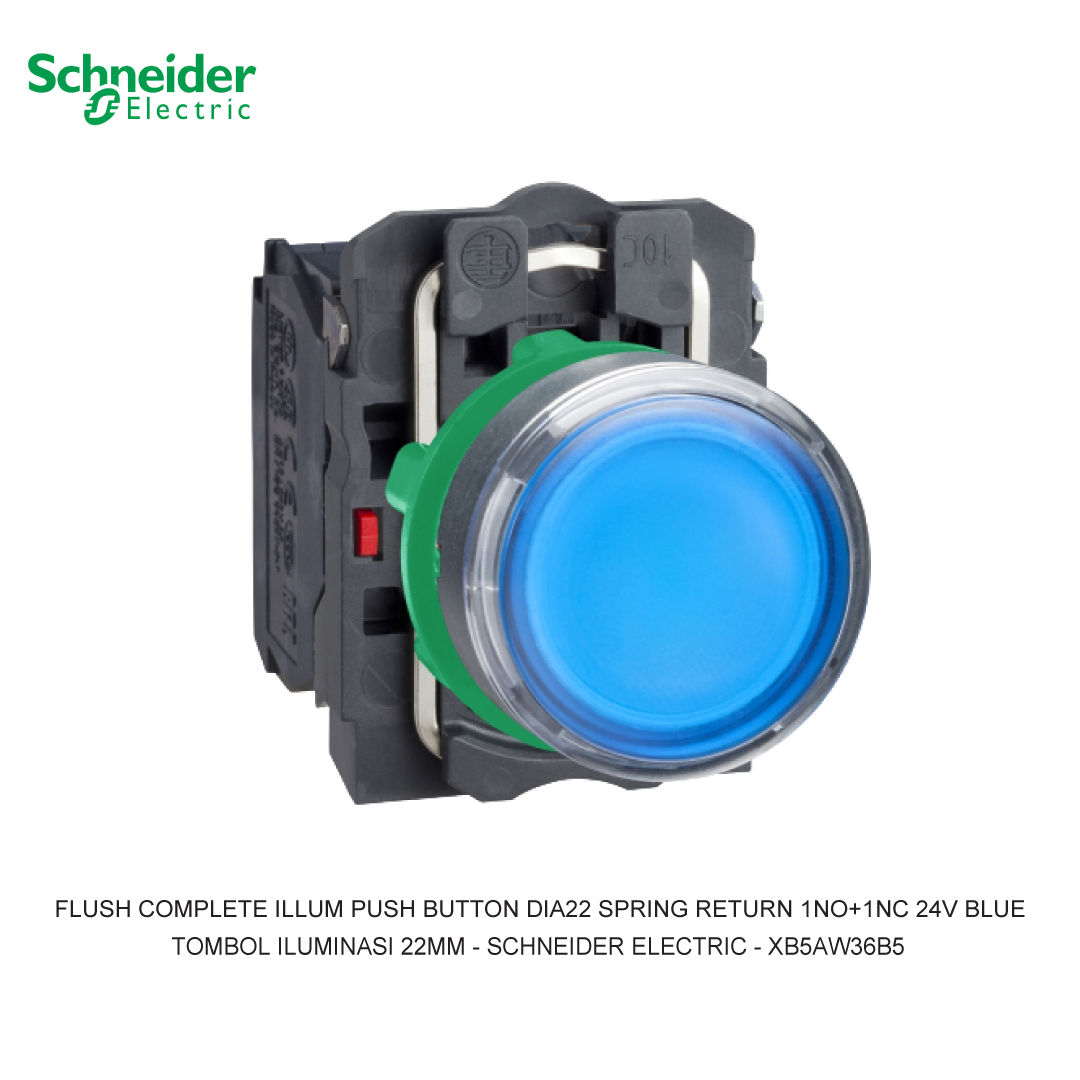 FLUSH COMPLETE ILLUM PUSH BUTTON DIA22 SPRING RETURN 1NO+1NC 24V BLUE