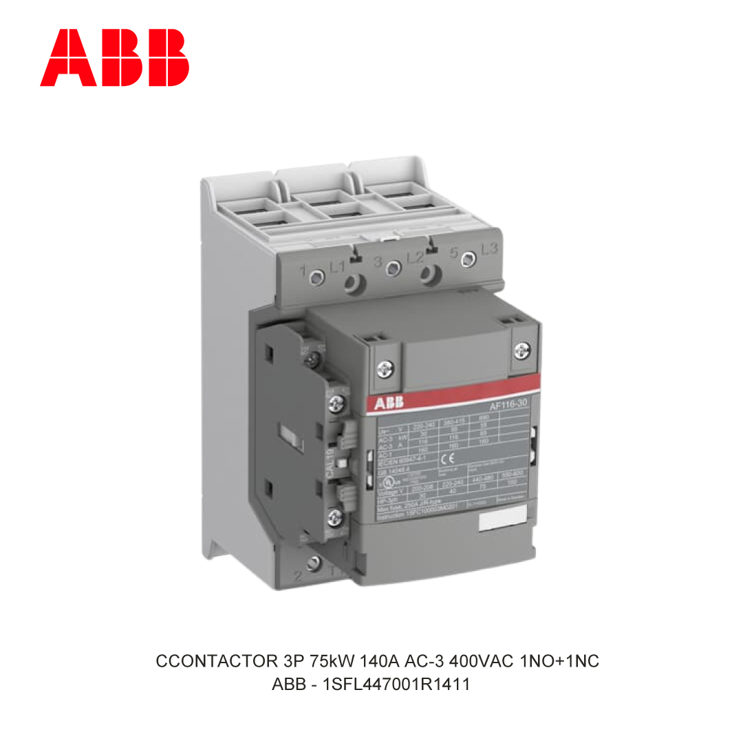 CONTACTOR 3P 75kW 140A AC-3 250-500V AC/DC 400V COIL 1NO+1NC