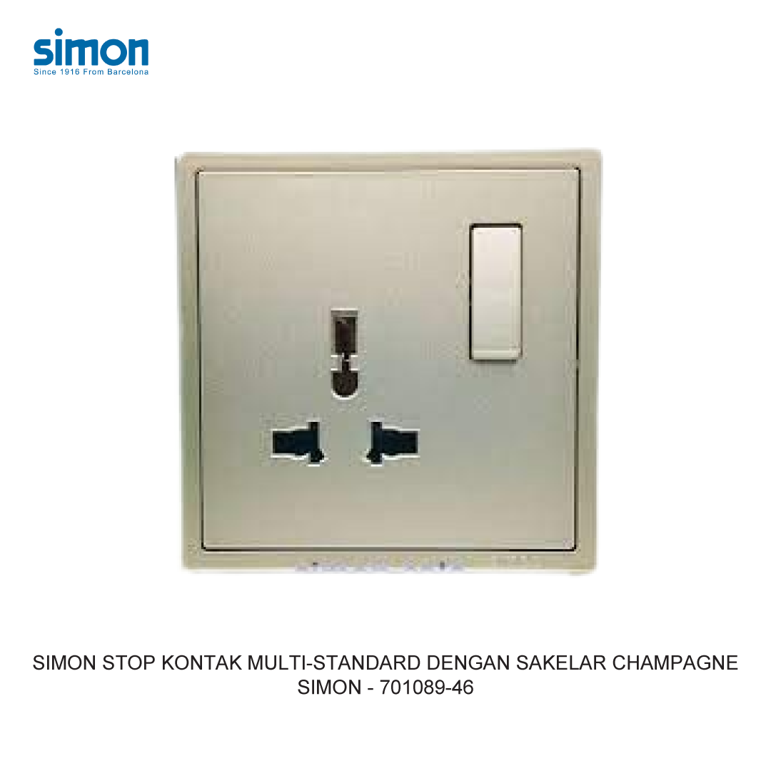 SIMON i7 MULTI-STANDARD SOCKET MODULE WITH SWITCH CHAMPAGNE
