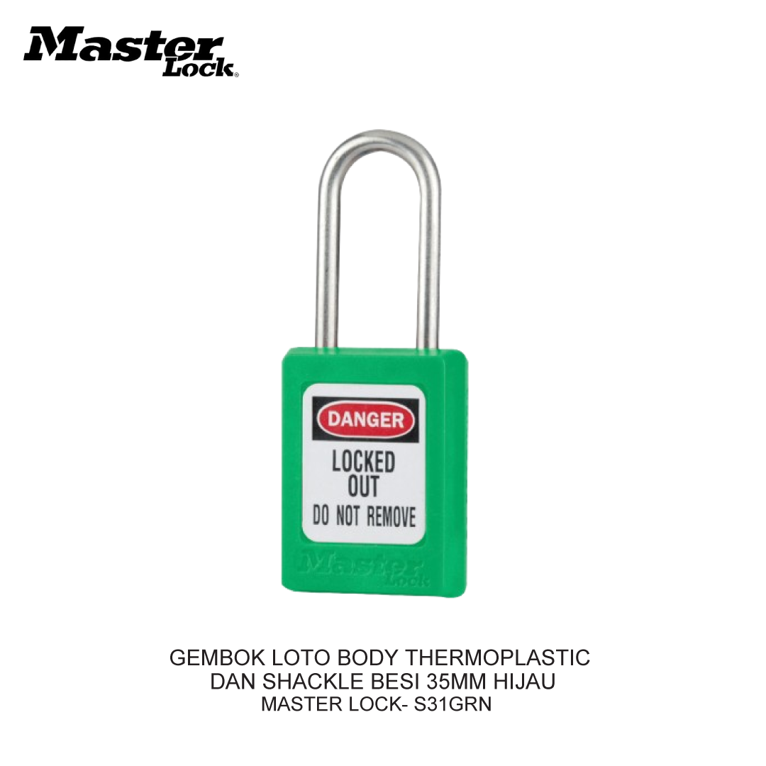 GEMBOK LOTO BODY THERMOPLASTIC AND SHACKLE BESI 35MM GREEN