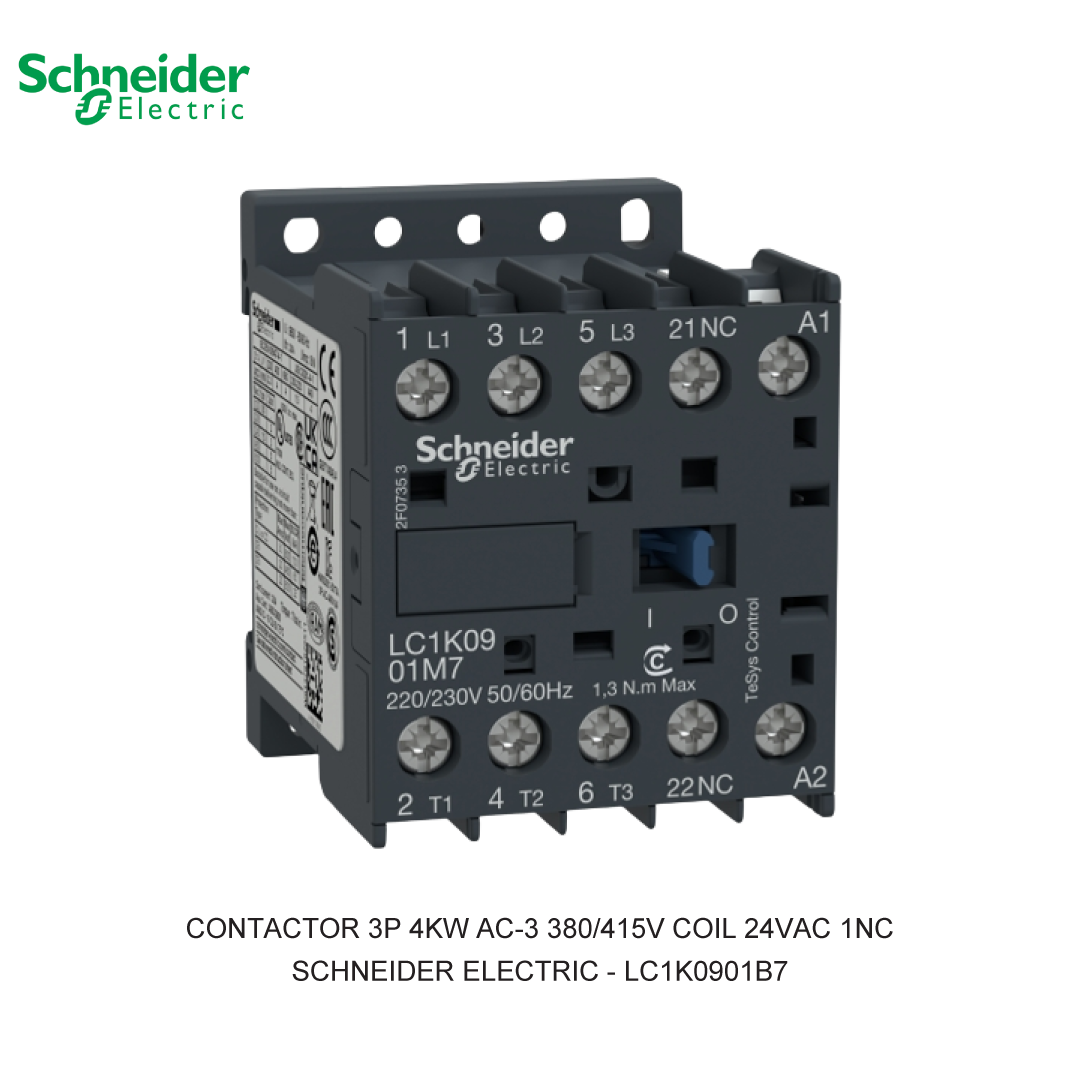 CONTACTOR 3P 4KW AC-3 380/415V COIL 24VAC 1NC