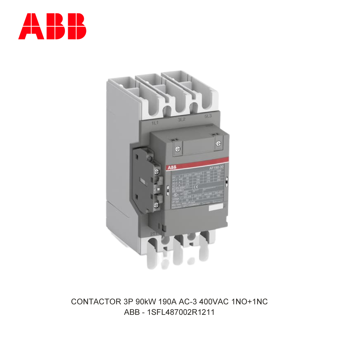 CONTACTOR 3P 90kW 190A AC-3 48-130V AC/DC 400V COIL 1NO+1NC