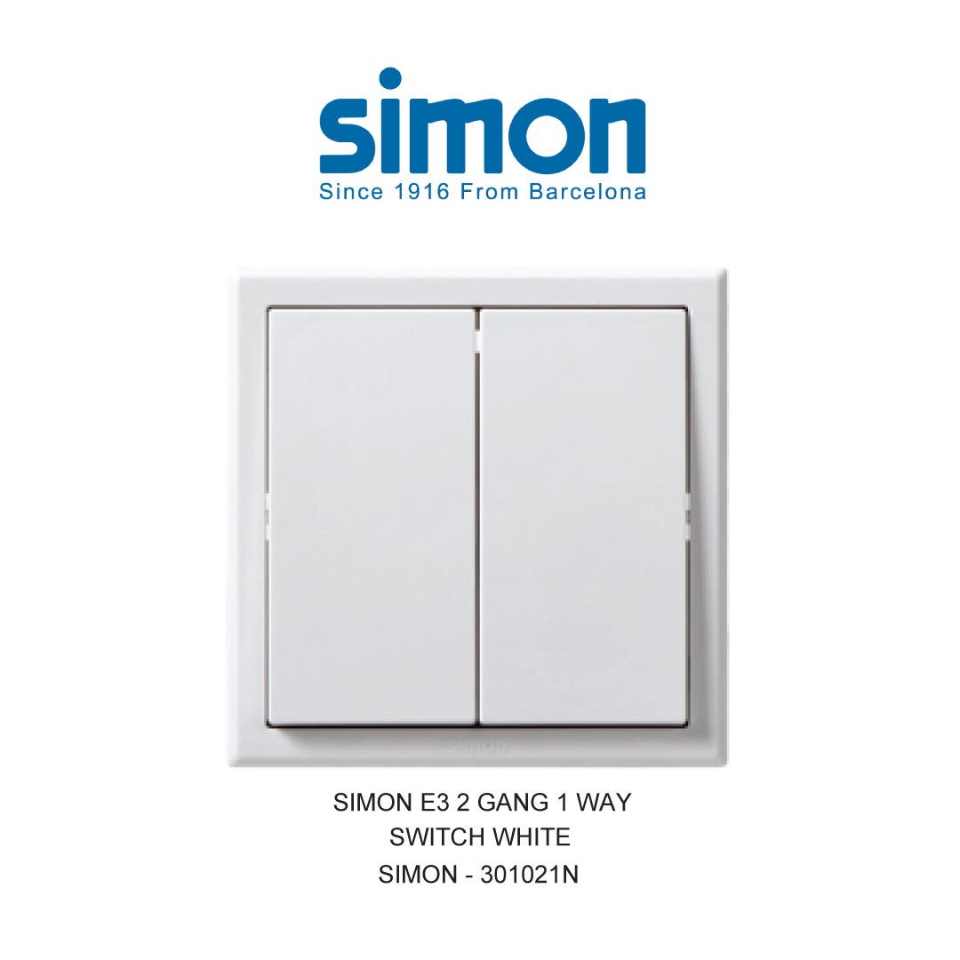SIMON E3 2 GANG 1 WAY SWITCH WHITE