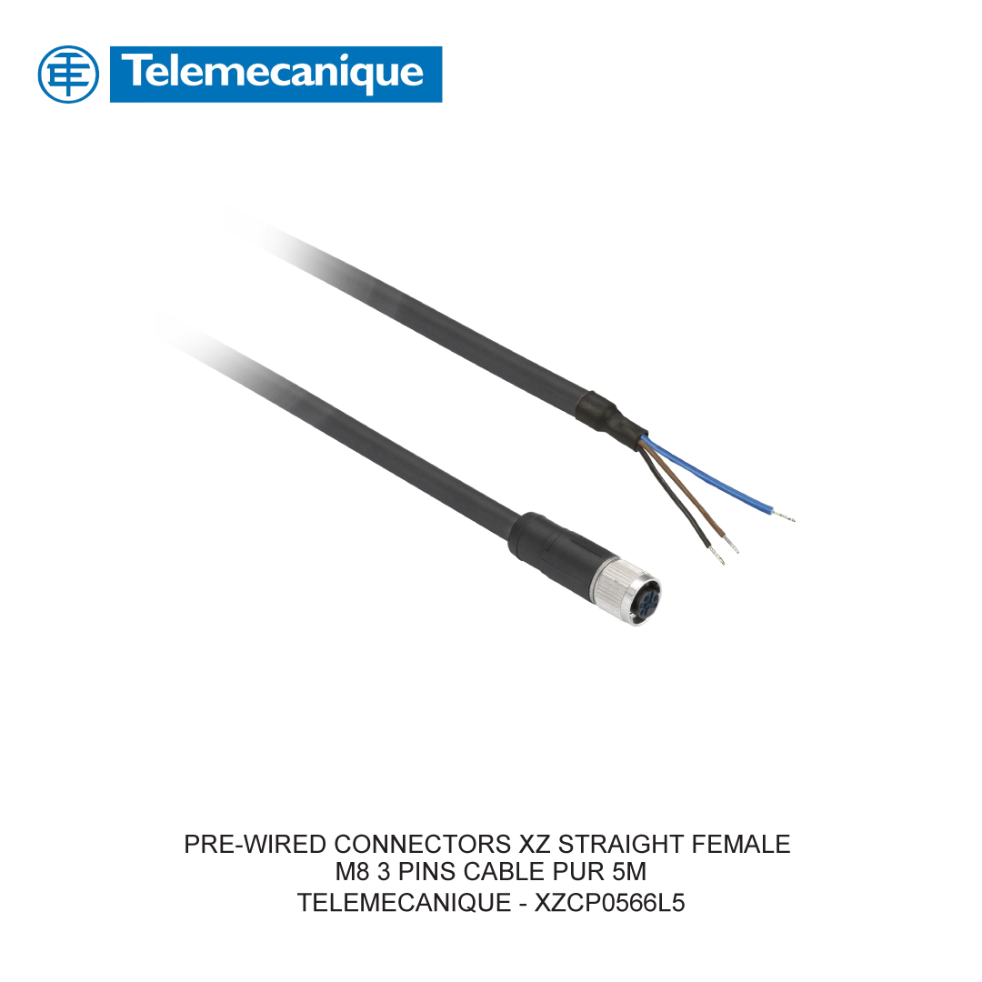 PRE-WIRED CONNECTORS XZ STRAIGHT FEMALE M8 3 PINS CABLE PUR 5M