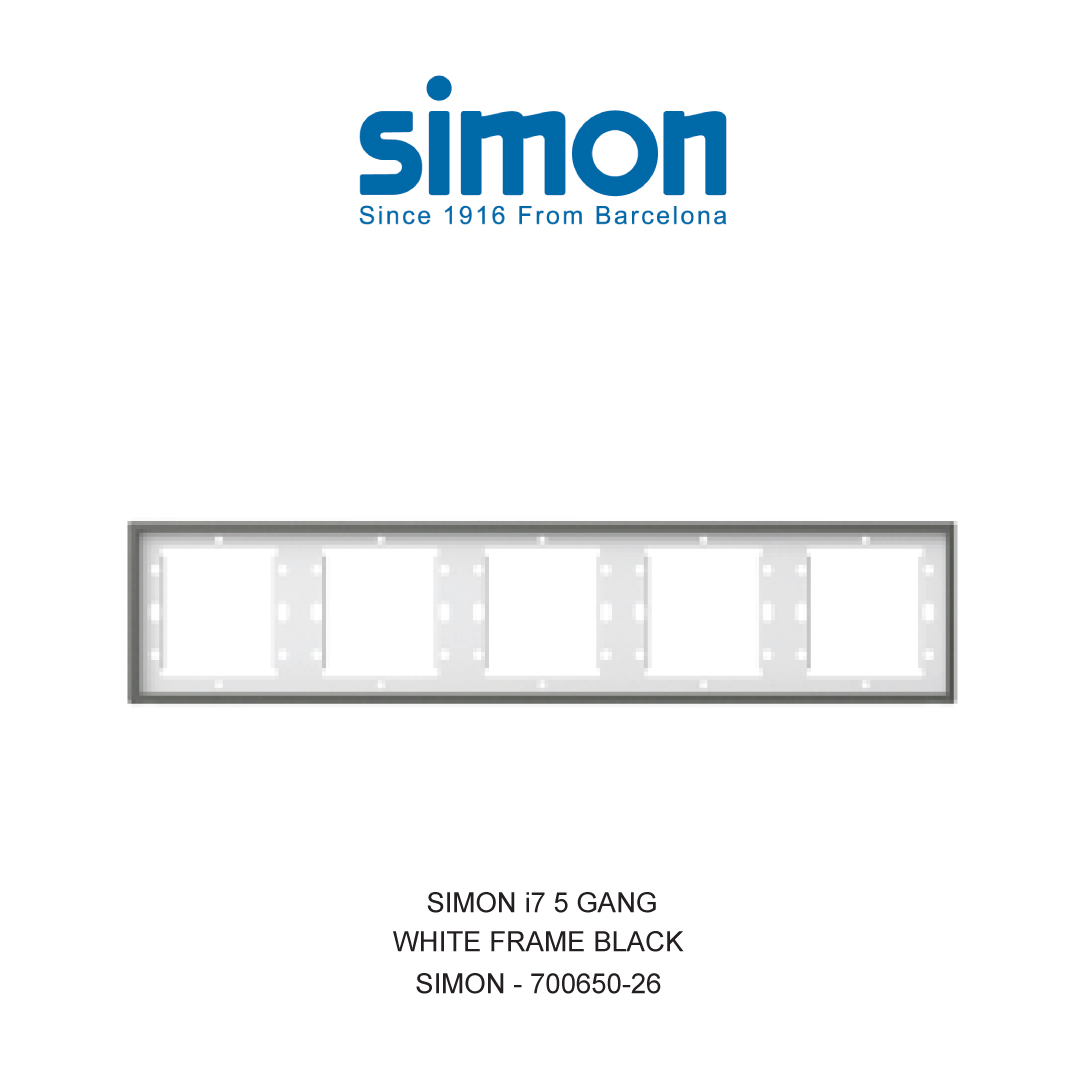 SIMON i7 5 GANG WHITE FRAME BLACK