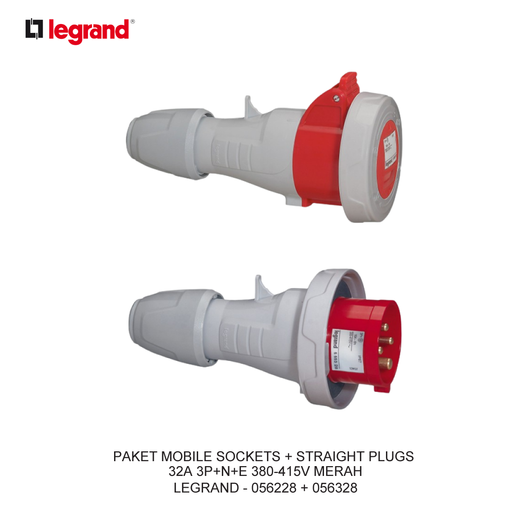 PAKET MOBILE SOCKETS + STRAIGHT PLUGS 32A 3P+N+E 380-415V MERAH