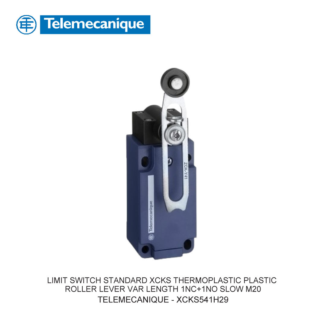 LIMIT SWITCH STANDARD XCKS THERMOPLASTIC PLASTIC ROLLER LEVER VAR LENGTH 1NC+1NO SLOW M20